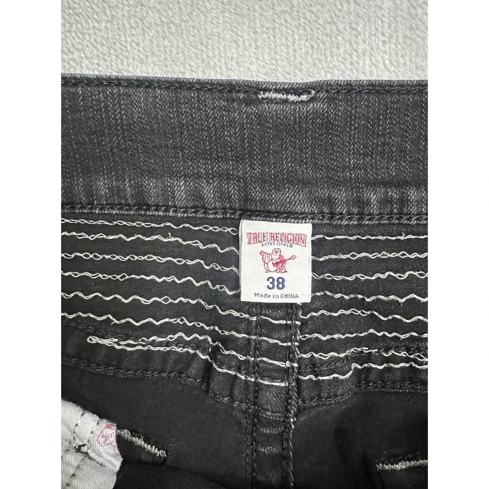 True Religion Mens Jeans Size 38 Black Dark Wash Contrast Stitch Billy Straight